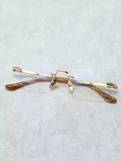 Celebrity-Inspired Pure Titanium Chrome Handmade Vintage Ultra-Light Rimless Eyeglass Frame for Myopia with Photochromic Lenses, Unisex