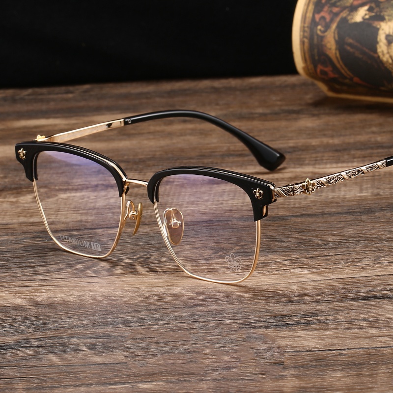 龙版克罗款眼镜大脸板材半框架防蓝光纯钛复古手工男女可配近视平