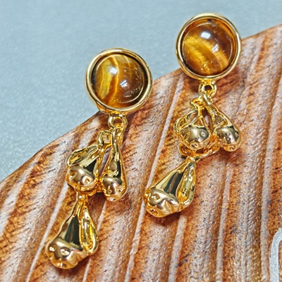 金属风时尚耳饰虎眼石金色耳坠ins风耳饰秋冬耳饰