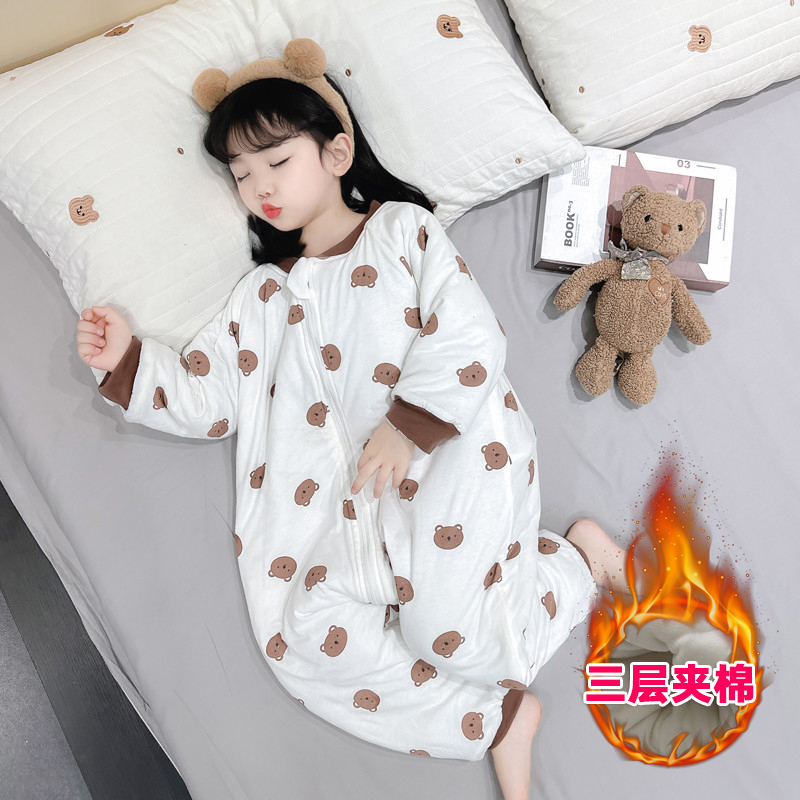 儿童连体睡衣冬季三层夹棉家居服