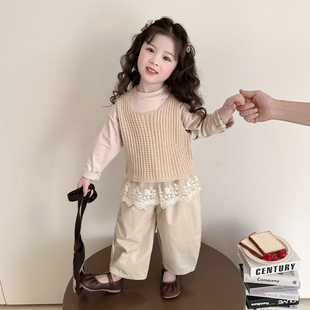 女童秋装套装时髦洋气儿童马甲女孩衣服春秋季宝宝萝卜裤子三件套