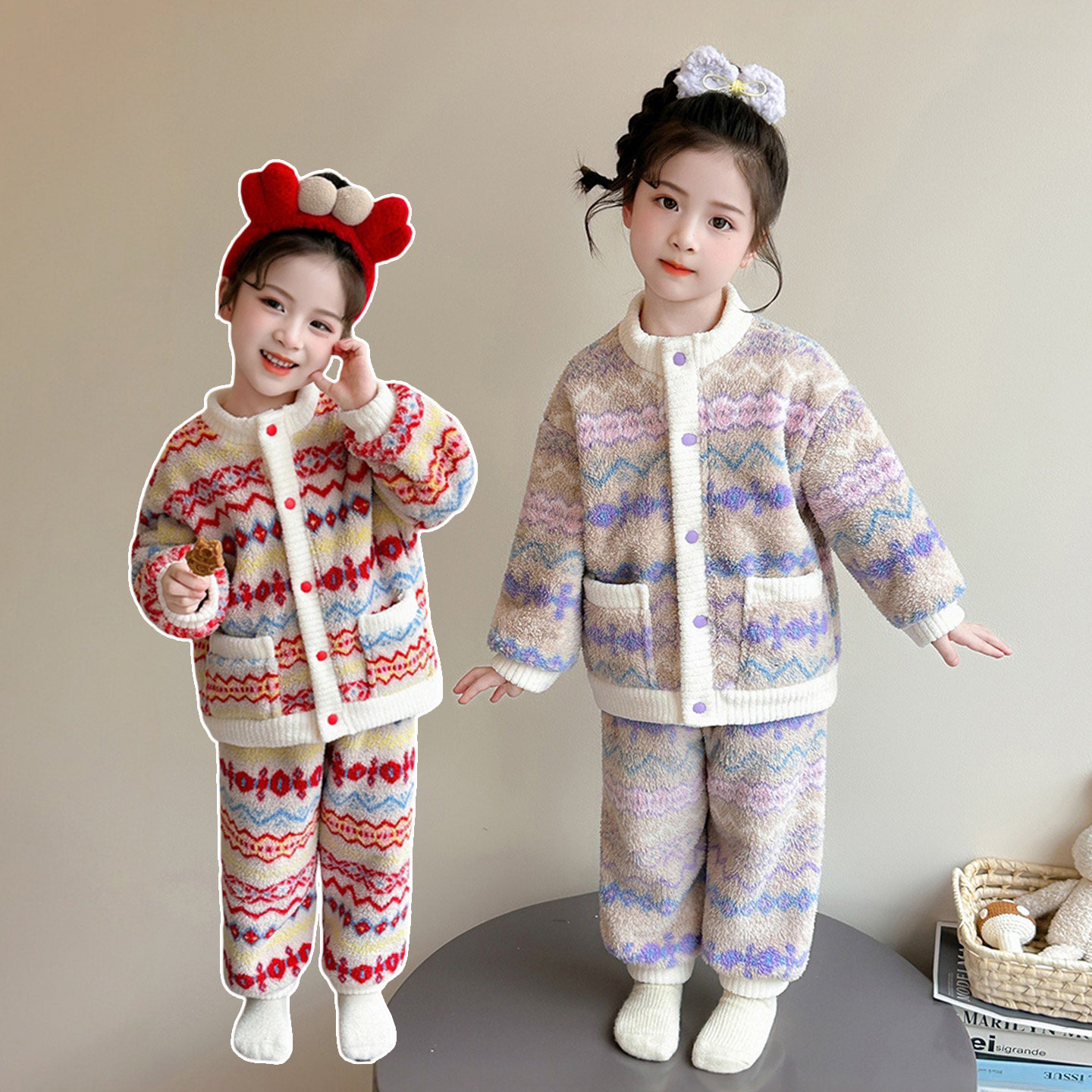 女童睡衣珊瑚绒秋冬季保暖家居服
