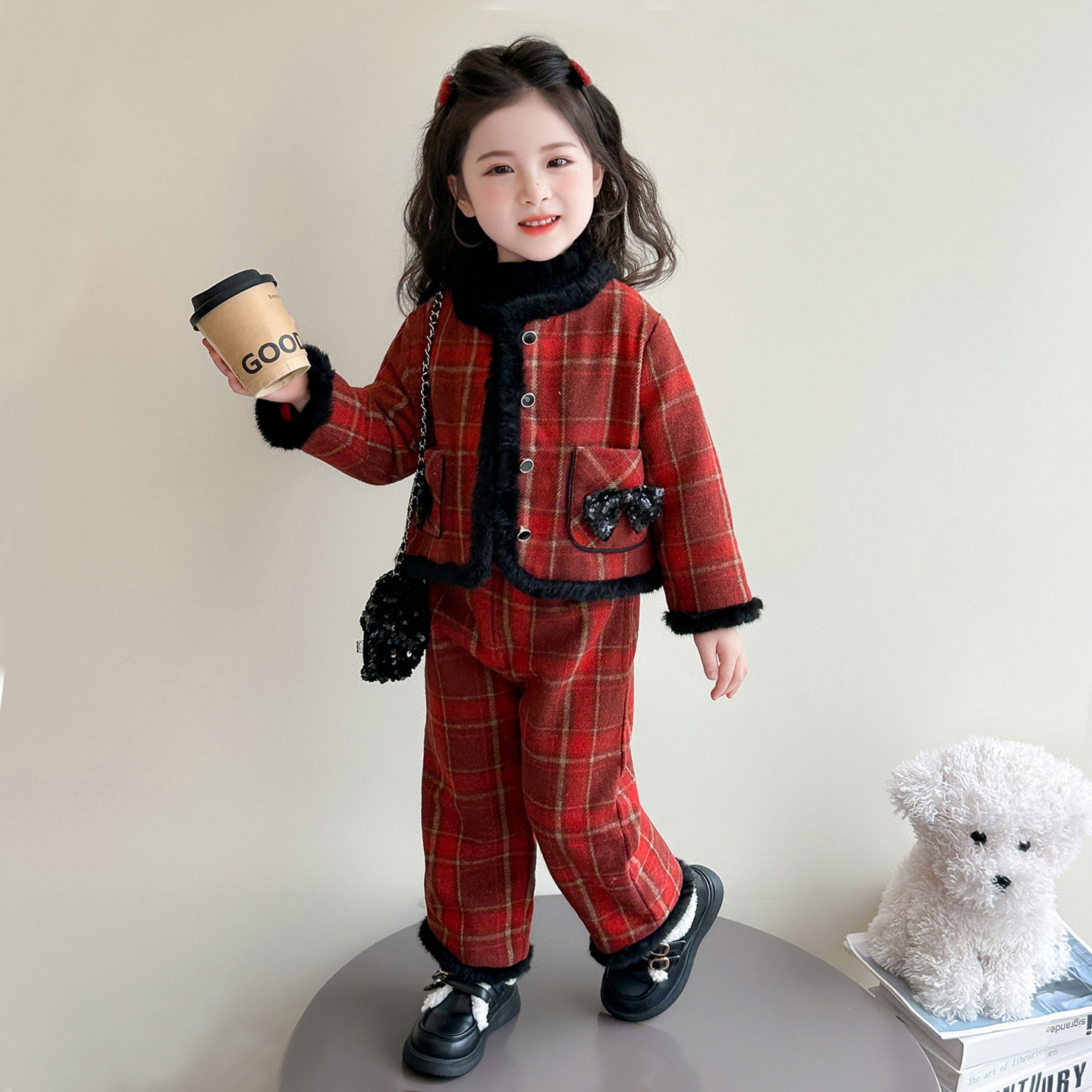 女童小香风套装秋冬洋气加绒儿童格子毛呢外套冬季加厚宝宝两件套,童装/婴儿装/亲子装,套装,淘宝优惠券,粉丝福利购,淘宝优惠卷