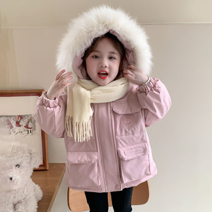 女童棉衣冬装洋气加绒外套大毛领儿童羽绒棉服冬季加厚宝宝派克服