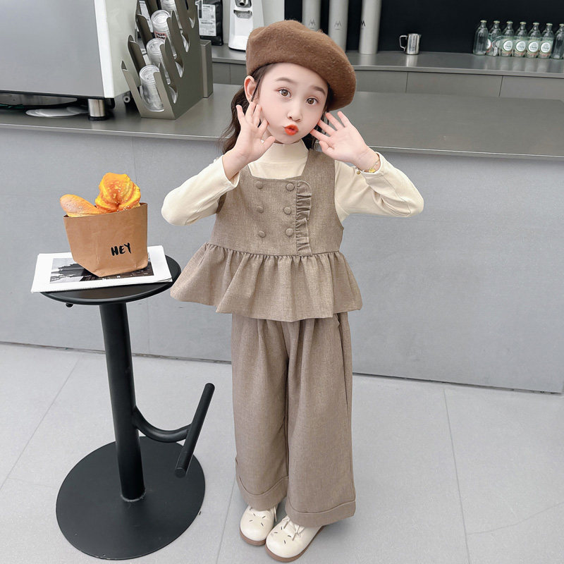 女童套装春装时尚洋气儿童马甲小女孩背心裙春秋宝宝阔腿裤三件套