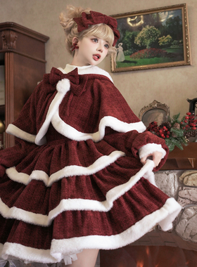 圣诞颂歌原创圣诞节lolita连衣裙斗篷新年战袍红色洛丽塔套装lo裙