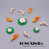 迷你小号红斑鱼金鱼仿真装 饰微景观摆件荷花荷叶造景玩具微缩模型