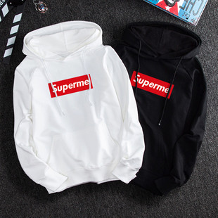 2025年春秋新款男女情侣学生卫衣白色潮流纯棉长袖Supermet恤女潮