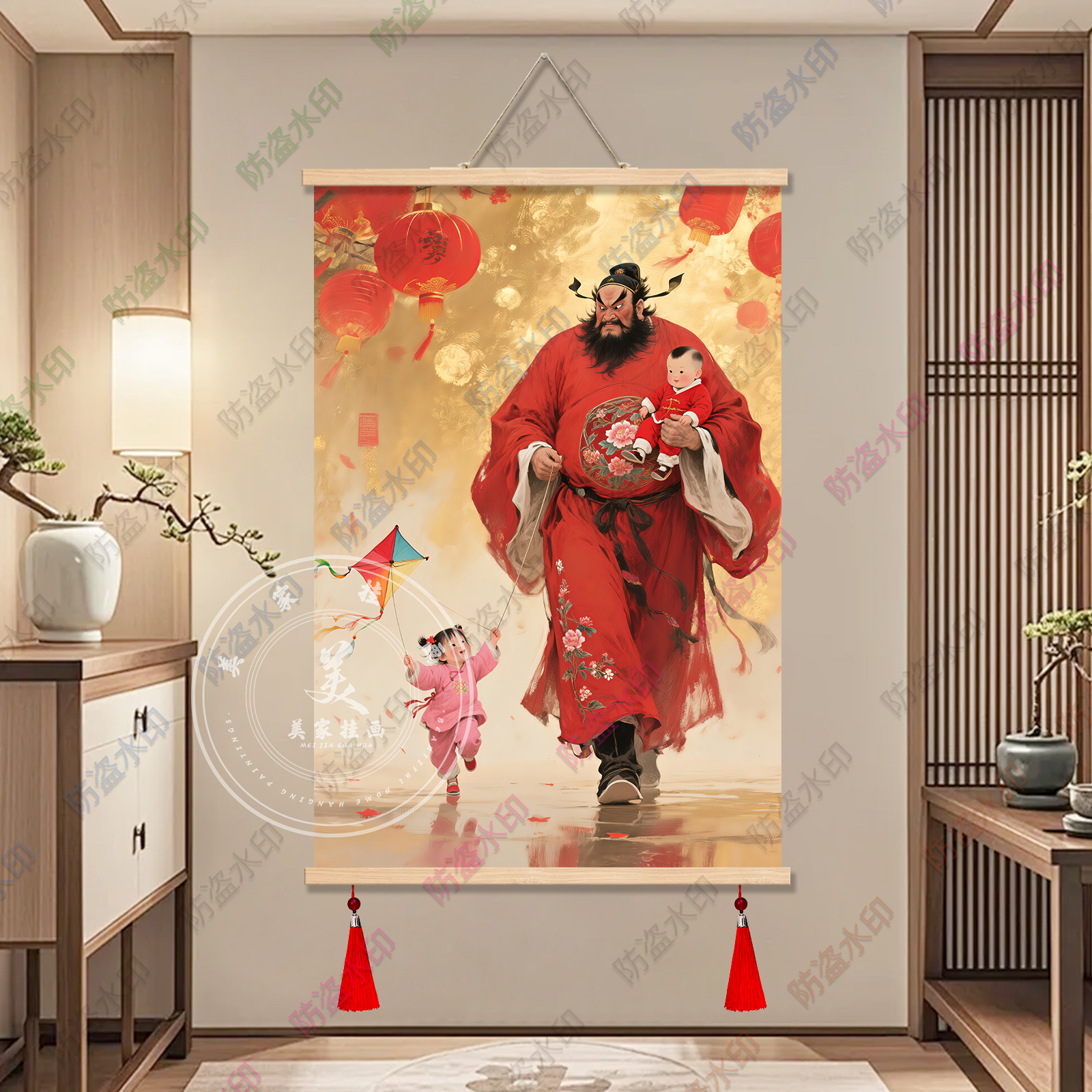 钟馗护子图秦东魁钟馗伏魔图挂画镇宅招财客厅玄关天师画像装饰画