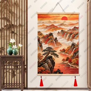 千里江山满江红挂画客厅玄关古典书房茶室装饰画办公室中国画