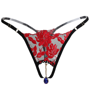 刺绣开口诱惑奢华t型裤 头 女镂空透明免穿脱方便内裤 性感丁字裤
