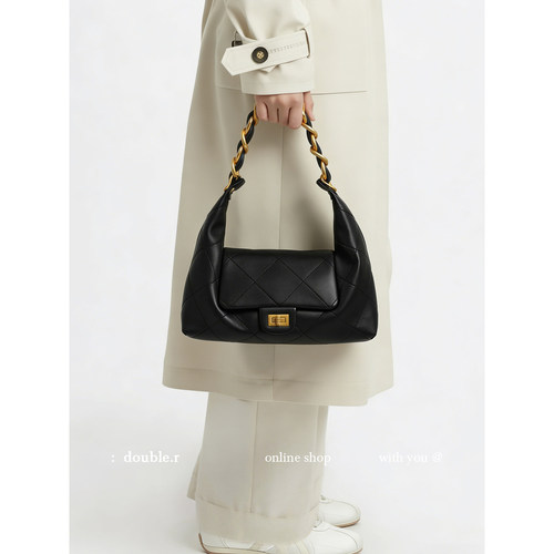 DOUBLE.R小瑞靓包菱格链条手提包