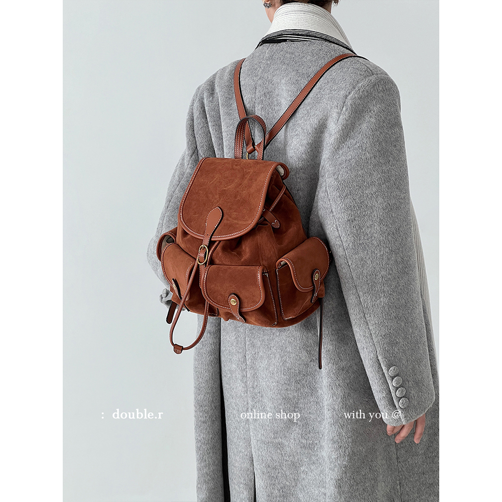 DOUBLE.R小瑞靓包复古磨绒双肩包