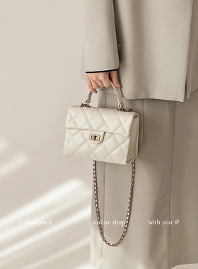 小瑞靓包 无限白色 小香风菱格链条包包女2026新款手提单肩斜挎包