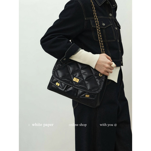 DOUBLE.R小瑞靓包菱格链条斜挎包