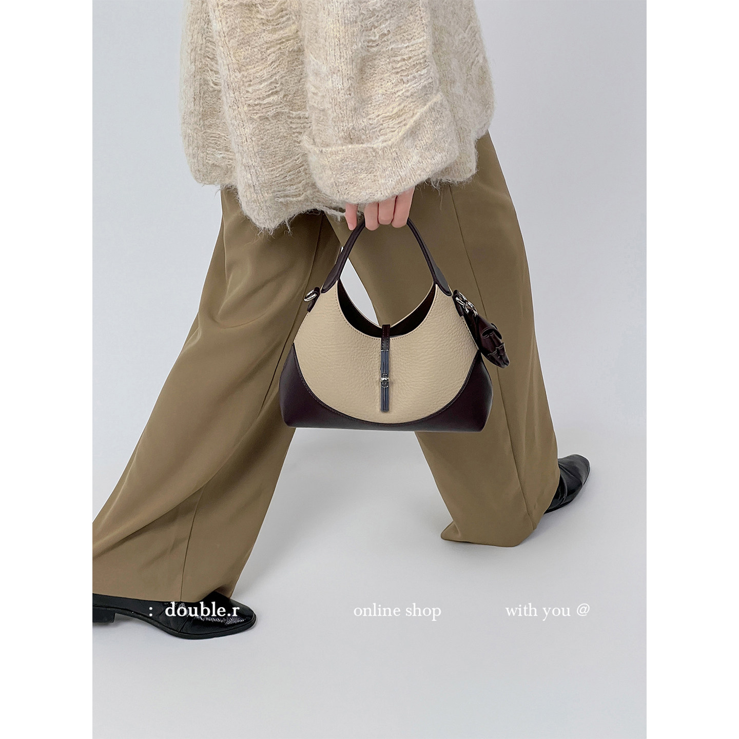 小瑞靓包 和风载 小众拼色月牙包托特包包女2026新款手提单肩斜挎