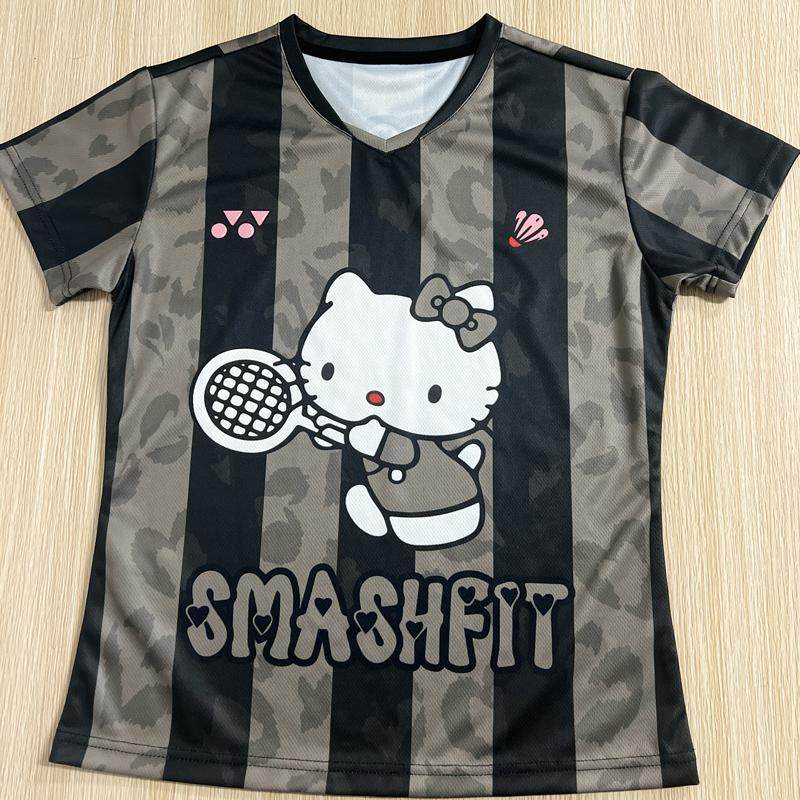 黑色条纹速干短袖羽毛球服图片
