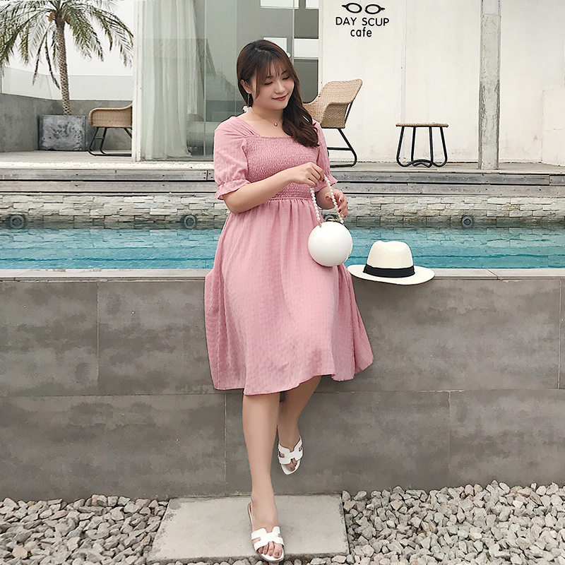 大码夏季新款连衣裙200斤胖mm韩版百搭褶皱短袖露背显瘦长裙2006|ruв категории Женская одежда, женской одежды - от Buy2taobao.com для оказания профессиональной услуги покупки агента Taobao