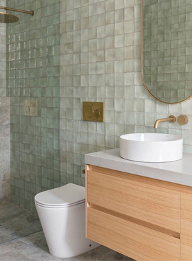 西班牙进口小方砖法式酒吧咖啡店卫生间厨房墙面瓷砖粉白绿手工砖