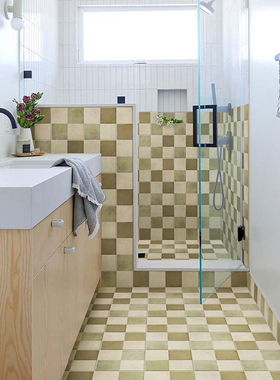 复古格子绿色红色小方砖浴室厨房地砖民宿墙砖卫生间阳台餐厅瓷砖