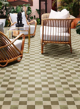 复古格子绿色红色小方砖浴室厨房地砖民宿墙砖卫生间阳台餐厅瓷砖
