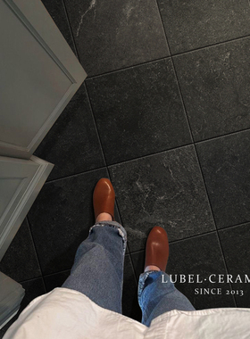 中古黑色莱姆石瓷砖客餐厅阳台别墅庭院仿古砖民宿餐饮店地砖复古