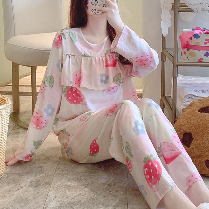 防凸点棉绸睡衣女春秋夏长袖人造棉妈妈家居服绵绸套装可爱小个子