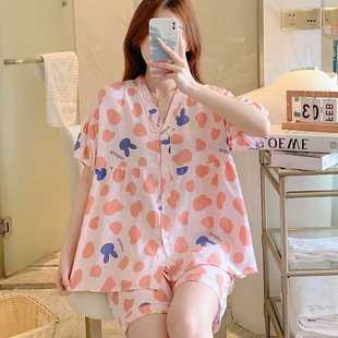 棉绸睡衣女夏短袖短裤人造棉家居服绵绸套装大码小个子两件套可爱