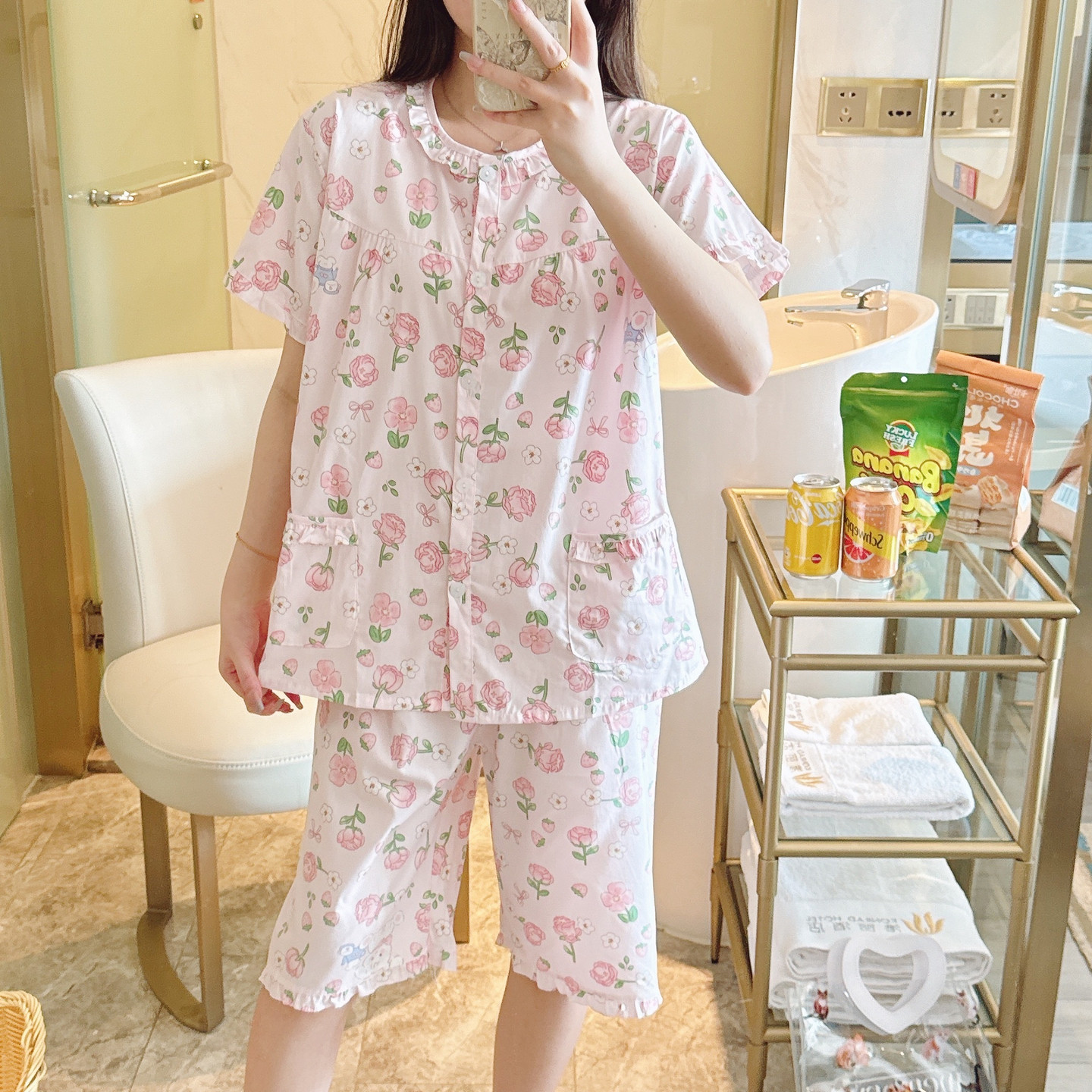 纯棉睡衣女夏短袖短裤100全棉家居服妈妈梭织棉布套装超火网红款