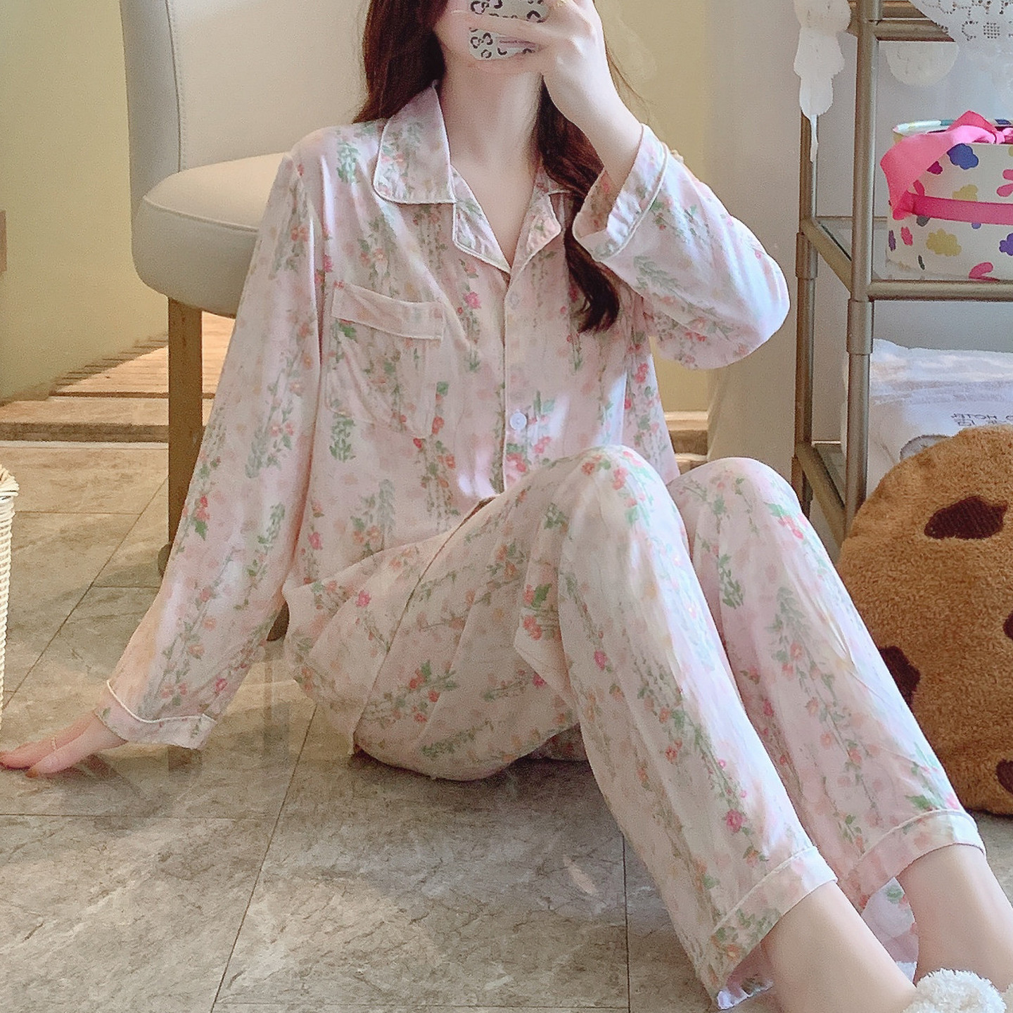今年流行爆款棉绸睡衣女春秋妈妈长袖夏薄款人造棉家居服绵绸套装