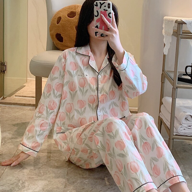 梭织棉布家居服套装可爱薄款宽松
