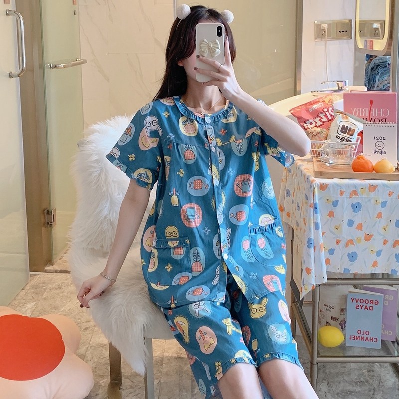 中裤梭织春夏两件亲肤棉质睡衣