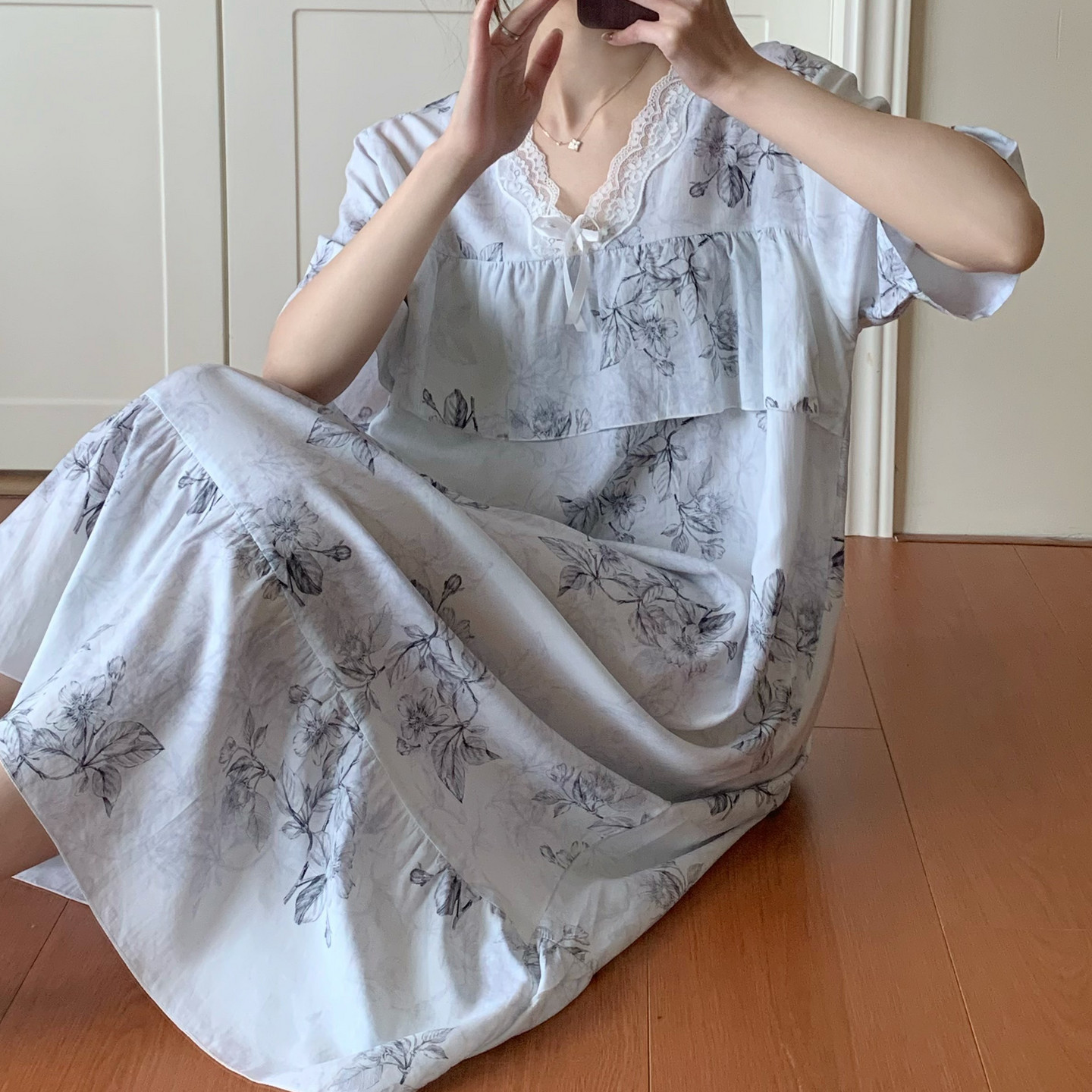 棉绸睡裙女夏短袖裙子绵绸人造棉薄款家居睡衣裙凉薄连衣裙大码