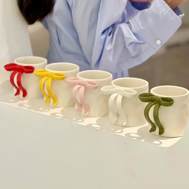 蝴蝶结马克杯ins手工陶瓷杯送礼