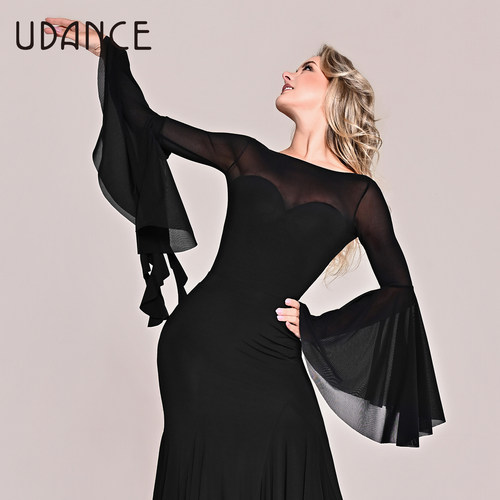 UDANCE摩登大摆体服2026新款大摆袖体服荷叶袖网纱拼接上衣AMD11
