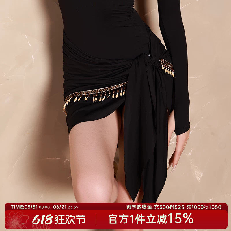 DANCEBABY新款拉丁舞练功裙子半身裙围裙成人服装民族风臀巾YD429