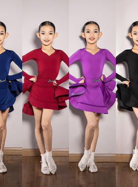 Dancebaby少儿国标舞蹈比赛装新款拉丁舞女童长袖规定服装DAS698
