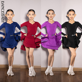 Dancebaby少儿国标舞蹈比赛装 拉丁舞女童长袖 规定服装 DAS698 新款