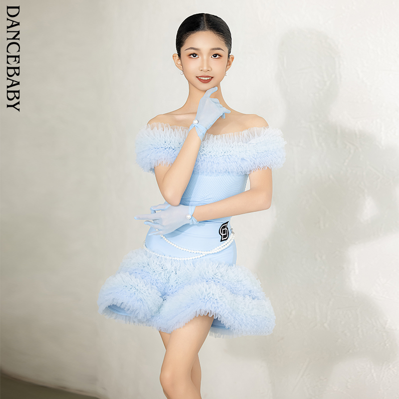 dancebaby拉丁舞服2025新款女童练功服表演服大花边舞蹈服DAS870