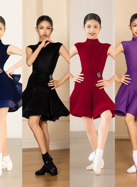 Dancebaby拉丁舞比赛服演出服黑池拉丁舞服无袖丝绒规定服DAS721
