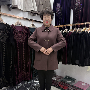 中年妈妈秋冬天翻领盘扣毛呢外套女小个子2025国风盘扣黑色大衣新