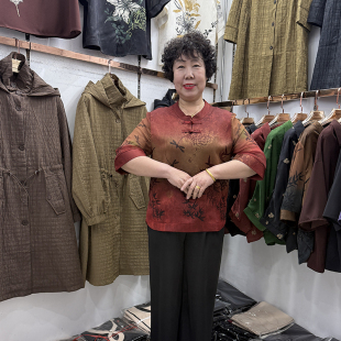 中老年夏装新品桑蚕丝T恤衫女七分袖国风盘扣遮肚妈妈洋气两件套