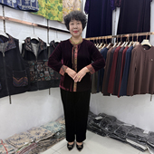 套装 中老年丝绒上衣国风长袖 减龄休闲时尚 2025妈妈秋冬新款 衬衫