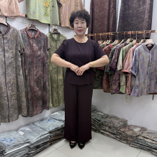 中年妈妈夏装时尚洋气短袖两件套2026新款减龄上衣职业休闲套裤