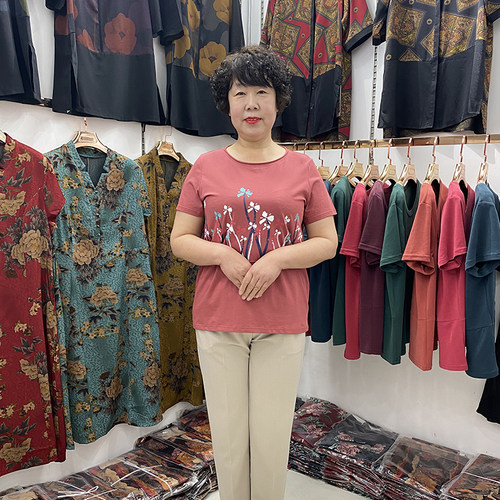中老年夏季T恤衫女短袖印花小衫
