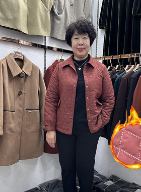 2024年冬装妈妈休闲格子风衣外套女短款40岁50小个子风衣夹克加棉