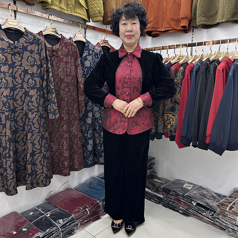 【年货新品】中年人假两件衬衫女拼色显瘦妈妈衬衣打底衫时尚套装