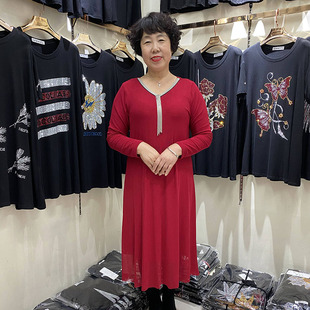 速发中老年连衣裙冬季打当可底裙0220春秋网纱中长款四十岁人