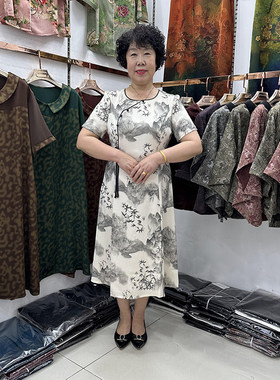 妈妈夏装香云纱改良旗袍连衣裙