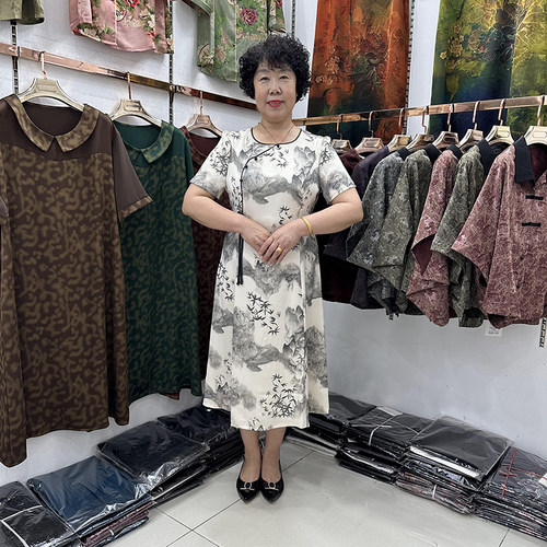 妈妈夏装香云纱改良旗袍连衣裙